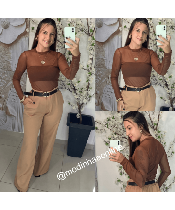 Body Melissa Tule Marrom Body Melissa Tule Marrom
